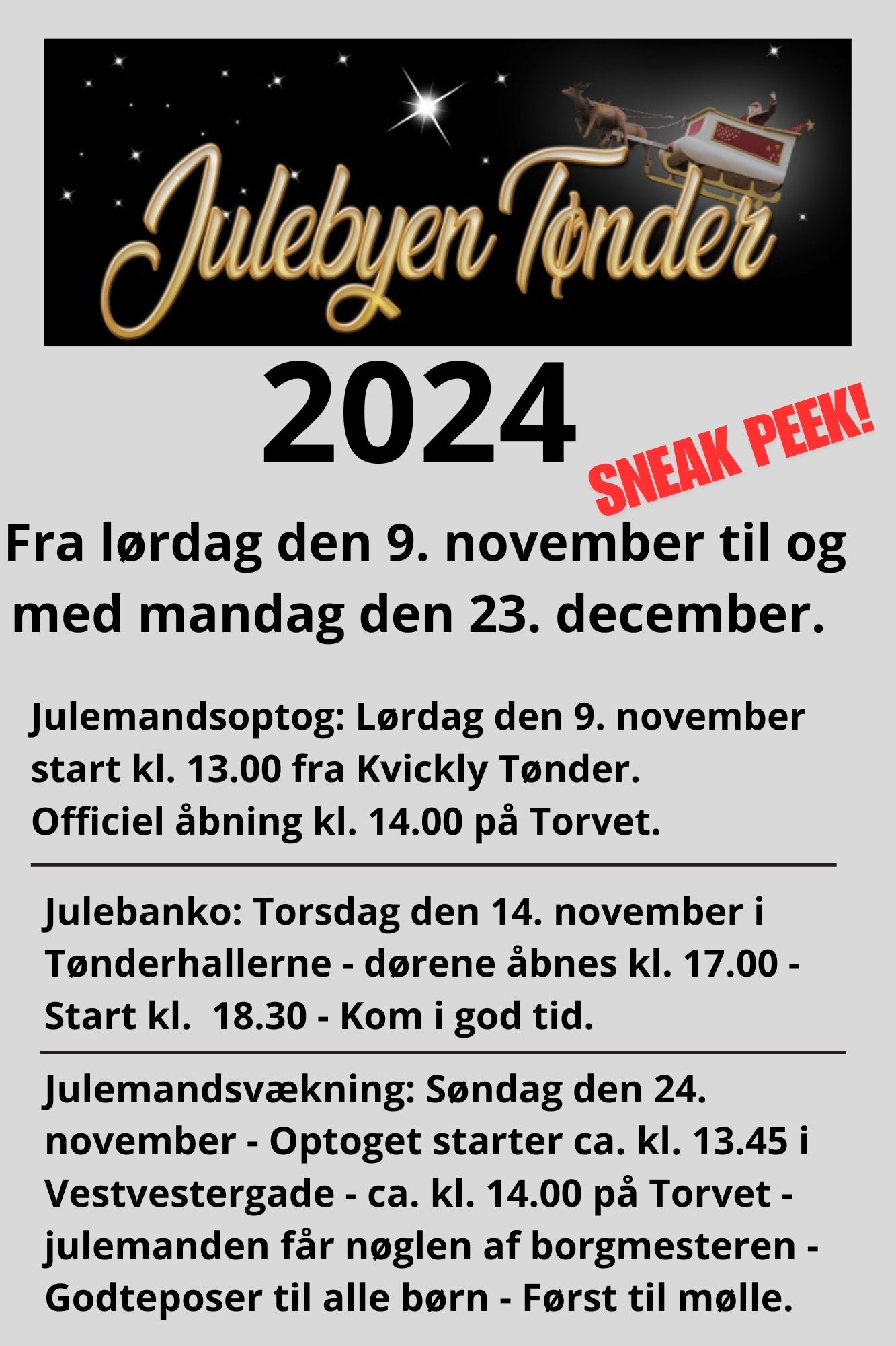 Julebyen Tønder 2024 – Sneak Peek! Julemandsoptog – julebanko -julemandsvækning