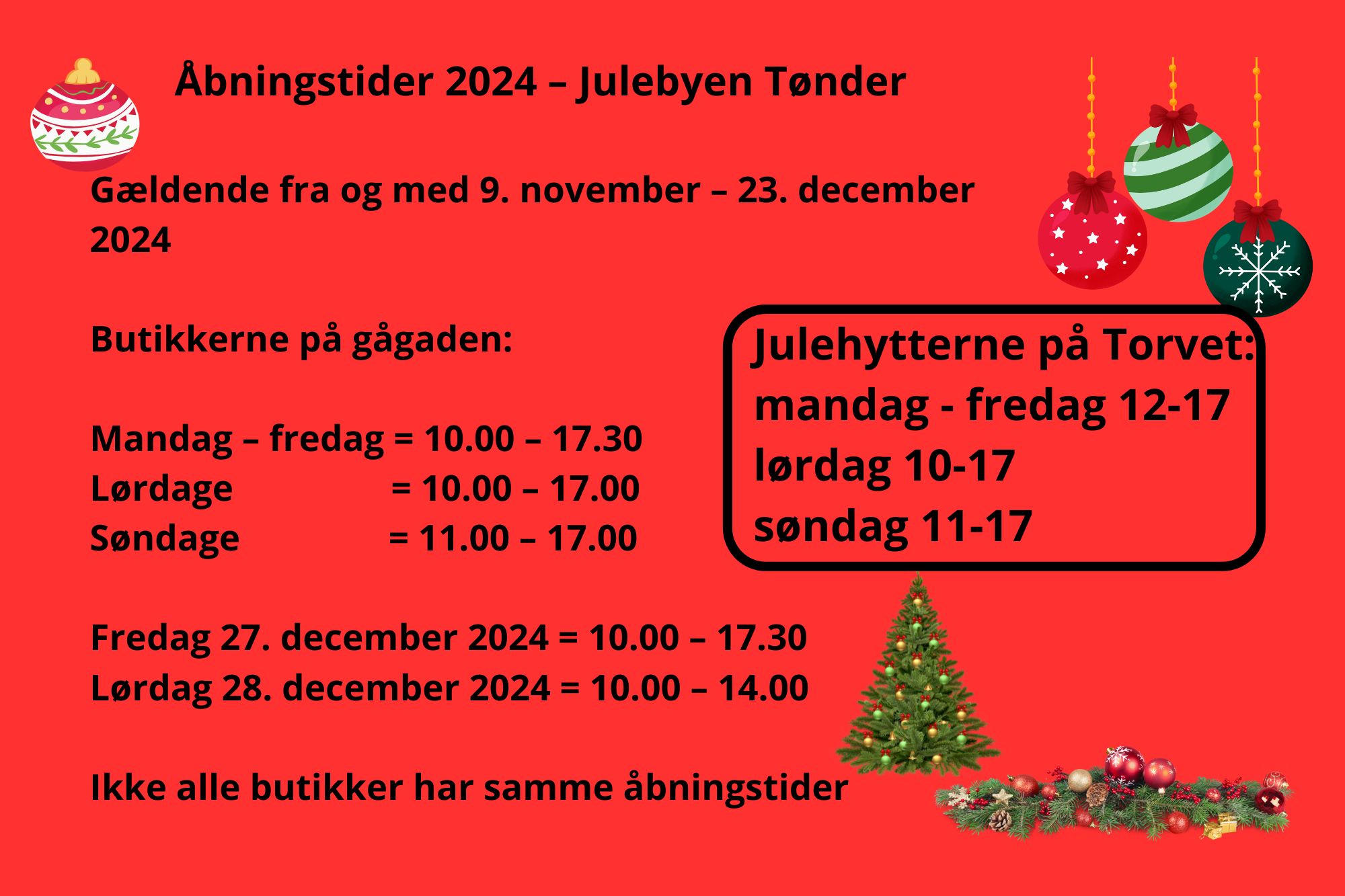 Åbningstider 2024 i Julebyen Tønder