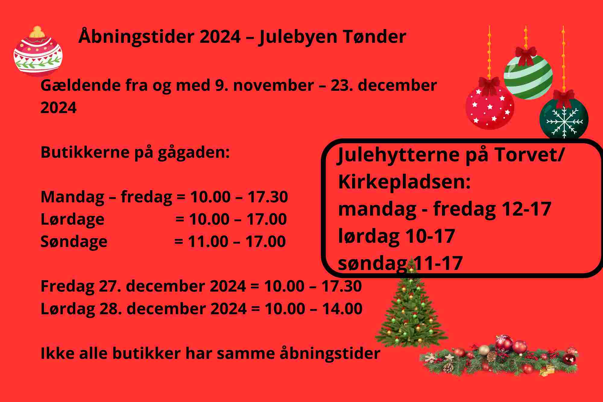 Åbningstider 2024 i Julebyen Tønder + aktiviteter